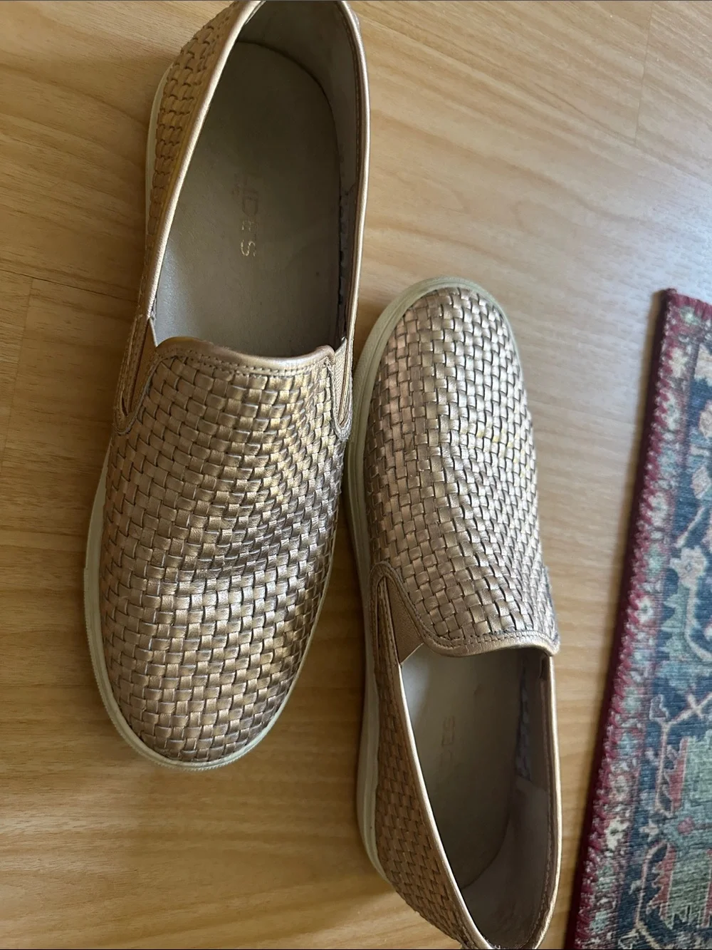 J Slides Metallic Woven Slip-On Loafers in Gold